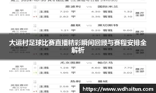 大运村足球比赛直播精彩瞬间回顾与赛程安排全解析